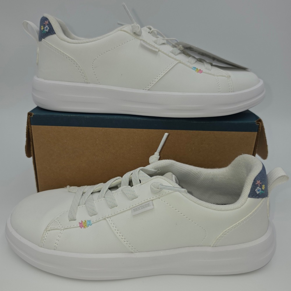 Hey Dude Karina Duo Y Classic White Floral Sneakers Kids Youth J4 44216-143 NWOB